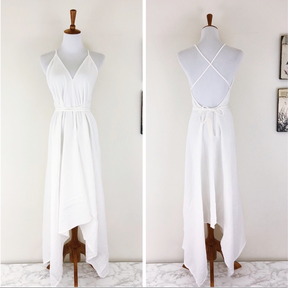 OPHELIA White Gauze Midi Wrap Dress coverup NWT - Picture 2 of 8